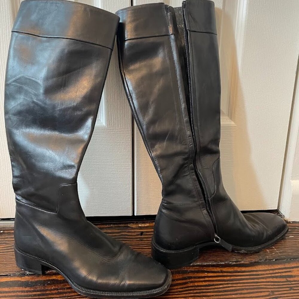 Ralph Lauren Black Leather Knee High Boots 6.5